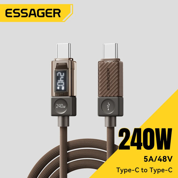 ខ្សែសាក Essager 240W USB Type C 100W PD 3.1 សាកថ្មលឿន អេក្រង់ LED សម្រាប់ MacBook iPhone Samsung Xiaomi iPad Laptop
