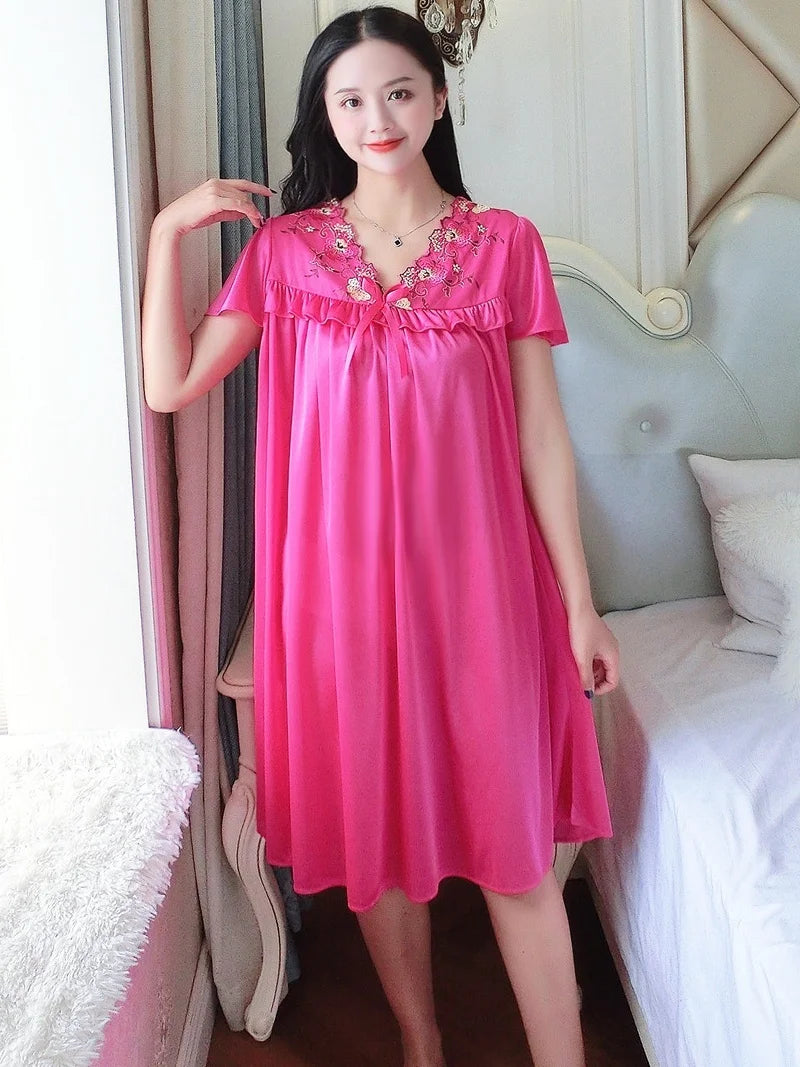 Nightwear Sexy Night Dress Nightie Sleeping Home Dress Pijama Plus Size Sleepwear Women's Silk Satin Sleepdress Nightgowns