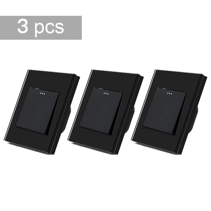 BSEED EU Standard 3 Packs Wall Button Switches 1Gang 2/3Way Intermediate Switch Glass Panel Mechanical Switches Cross Switch