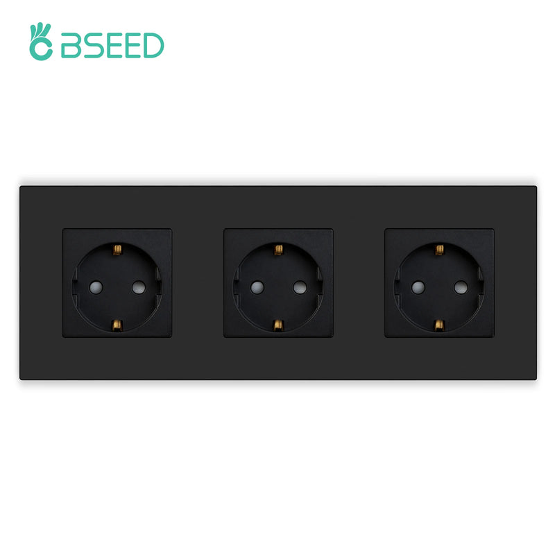 BSEED EU Button Switches With Power Socket 1/2/3Gang 1Way Electrical Outlets With USB Type-C Wall Socket 16A Plastic Panel