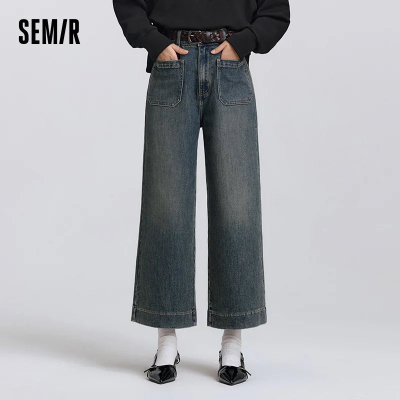 Semir Stretch Jeans Women 2026 Spring High Elastic Wide Leg Slim Fit Cropped Length Casual Fashion Versatile Trousers