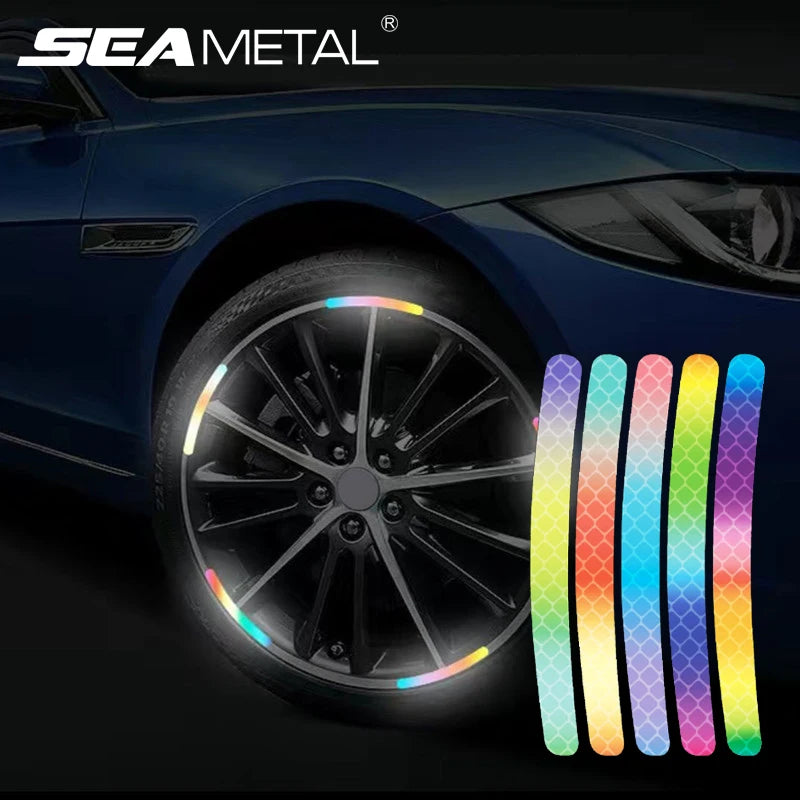 SEAMETAL 20/40PCS Car Wheel Hub Reflective Stickers Rainbow/Breakpoint Waterproof Strips Luminous Tapes for Car Bike Motorcycle
