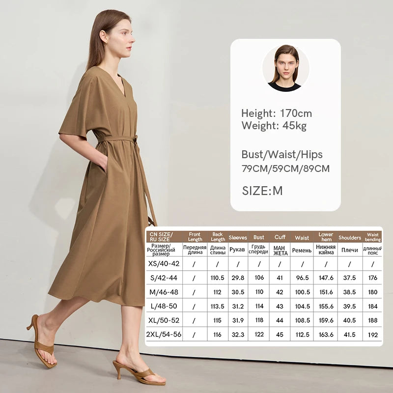 រ៉ូប Amii Minimalist Casual Womens Summer 2025 New Office Lady A Line V-neck Solid Color Dress for Women Elegant 12542161