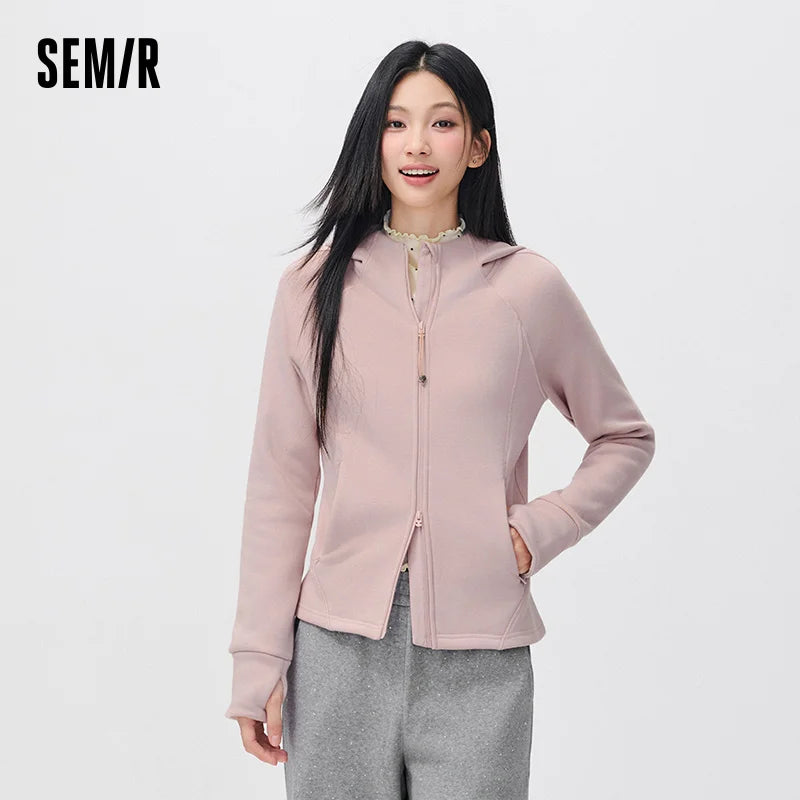 Semir Women Winter Jacket Panel Design Slim Fit Fleece Lined Hooded Raglan Sleeve Thumbhole Sport Style 2026 New
