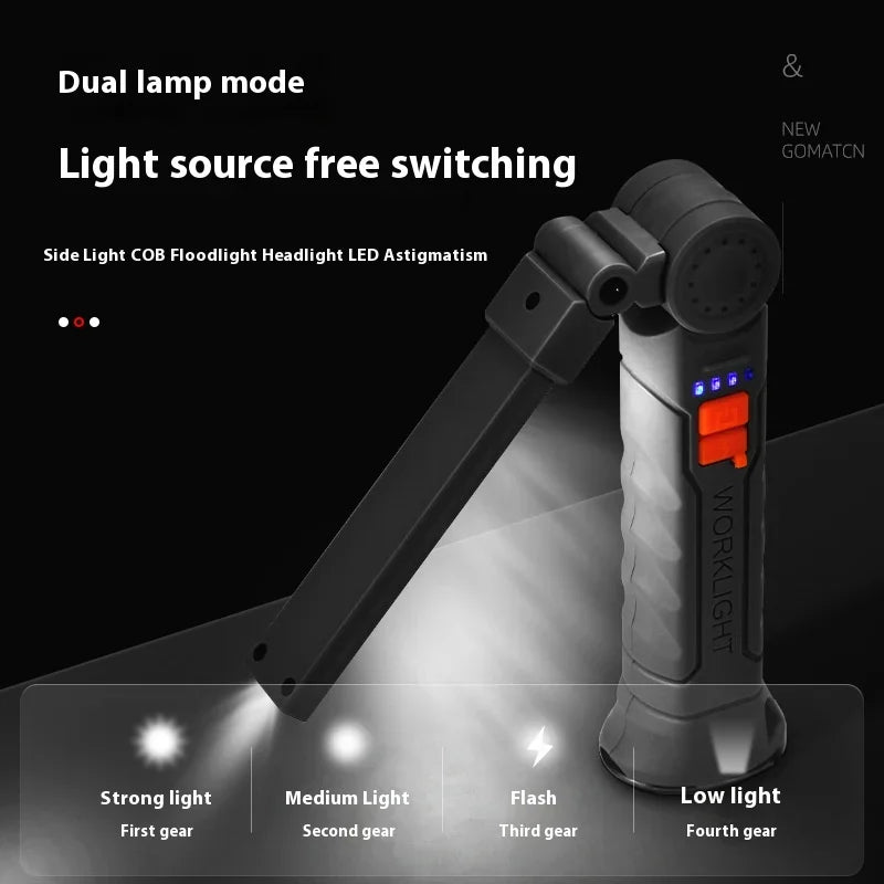 ភ្លើងពិល LED COB ទំហំ 450LM ប្រើប្រាស់ថាមពលខ្លាំង 800mA ភ្លើងពិលប្រភេទម៉ាញេទិក 360° សម្រាប់ជួសជុលយានដ្ឋាន បំភ្លឺកន្លែងចតរថយន្ត 4 របៀប