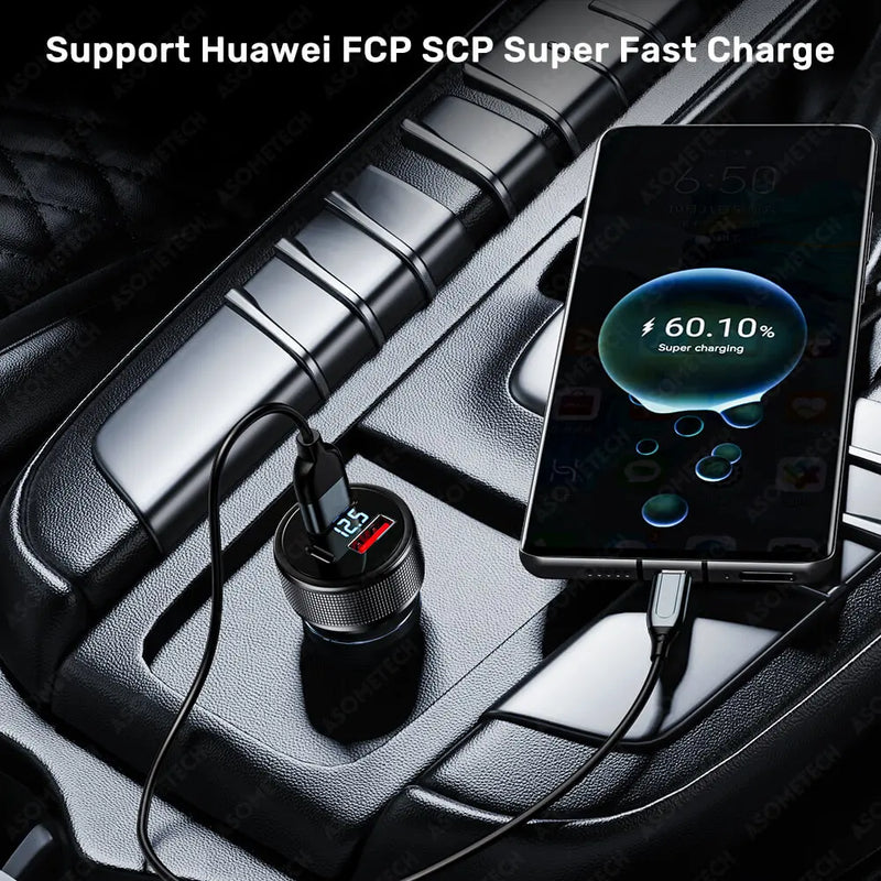 ឆ្នាំងសាករថយន្ត USB 72W QC 3.0 PD 3.0 SCP អេក្រង់ LED USB សម្រាប់ទូរស័ព្ទ iPhone 13 14 Pro Max Samsung Xiaomi Huawei IPad