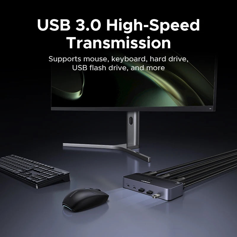 UGREEN 8K 60Hz DP KVM Switch 2 Monitors 2 PCs USB 3.0 Sharing Keyboard Mouse Monitor with HDR 3D for Desktop Printer