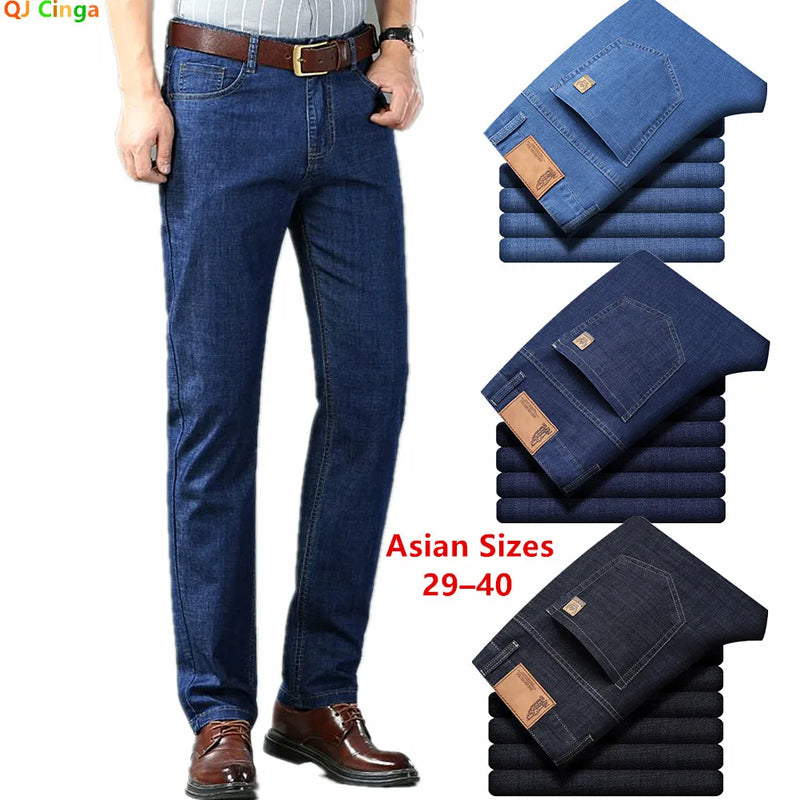 New Fall Collection of Men's Blue Jeans, Asian Sizes, Stretch Denim Pants, Business-casual Trousers. 2026-2027