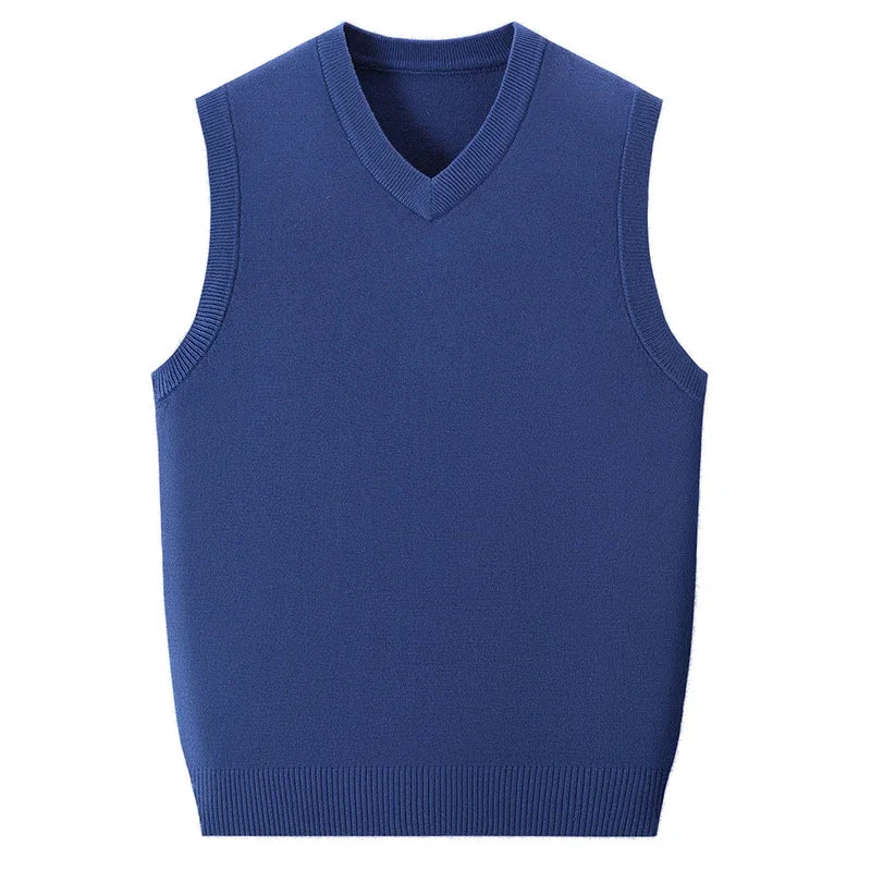 V Neck Sleeveless Wool Knit Vest For Men Soft Handfeel Knitwear Business Formal Sweater Tank Top Autumn Layering Clothes
