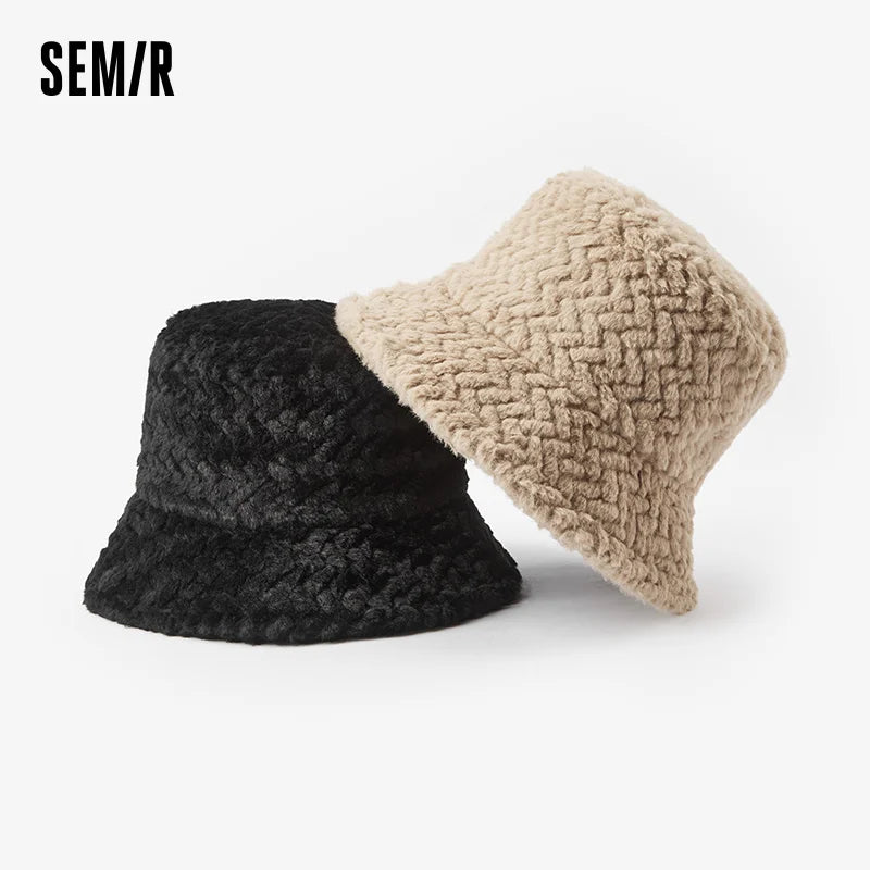 Semir Warm Hat Fuzzy Bucket Women Autumn Winter 2025 Beanie Soft Cozy Plush Lightweight Stylish FaceSlim