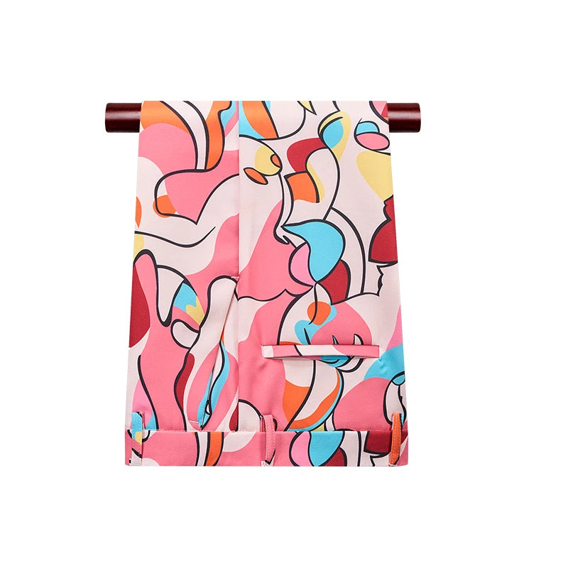 Fashionable Blue Men Suit Pants with Abstract Swirl Print - Perfect for Daily Styling Trousers. Asian Sizes M-5XL, 6XL.