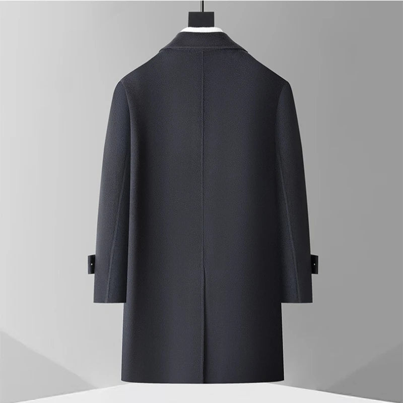 70.2% Virgin Wool Overcoat, Double-Faced Luxury Minimalist, Structured Warmth Design, Business Gentleman