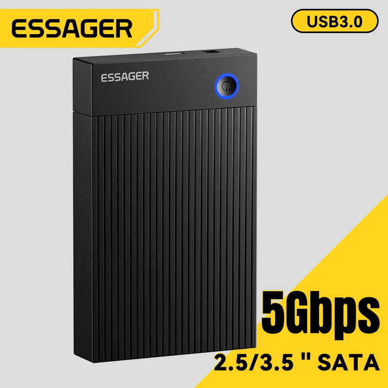 ប្រអប់ដាក់ថាសរឹង Essager ទំហំ 3.5 អ៊ីញ SATA 3.0 5Gbps USB3.0 UASP+TRIM ខាងក្រៅដែលមិនប្រើឧបករណ៍ សម្រាប់ HDD/SSD SATA ទំហំ 2.5/3.5 អ៊ីញ