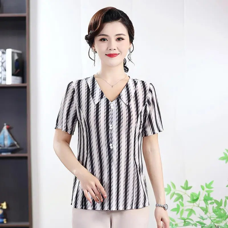 អាវ យឺត បោះពុម្ព សម្រាប់ នារី រដូវក្ដៅ ដៃខ្លី មីឌី ប៊ូតុង ប៉ូឡូ ក ស្លីម បាត អាវ យឺត ខ្លី សម្រាប់ រដូវក្ដៅ