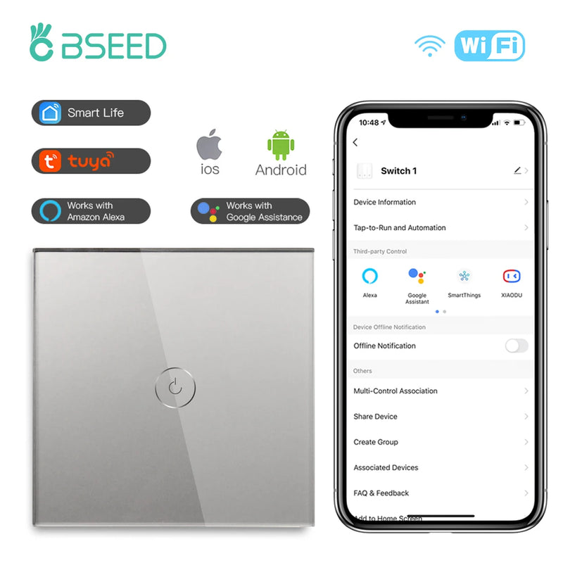 BSEED WIFI Touch Switch 1/2/3Gang 2Way Wifi Smart Switch Touch Sensor Wall Switch Tuya Google Alexa Smart Life Control