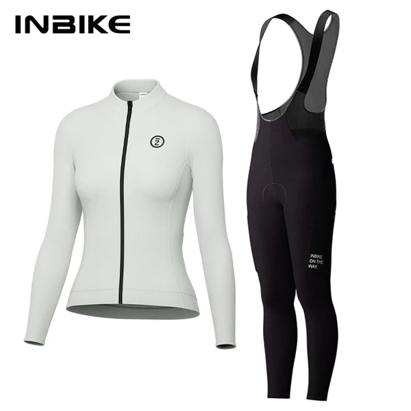INBIKE Winter Fleece Cycling Jersey Set Women's Thermal Long Sleeve Bicycle Jersey Bib Pants Toursers Mountain Road Bike Clothes