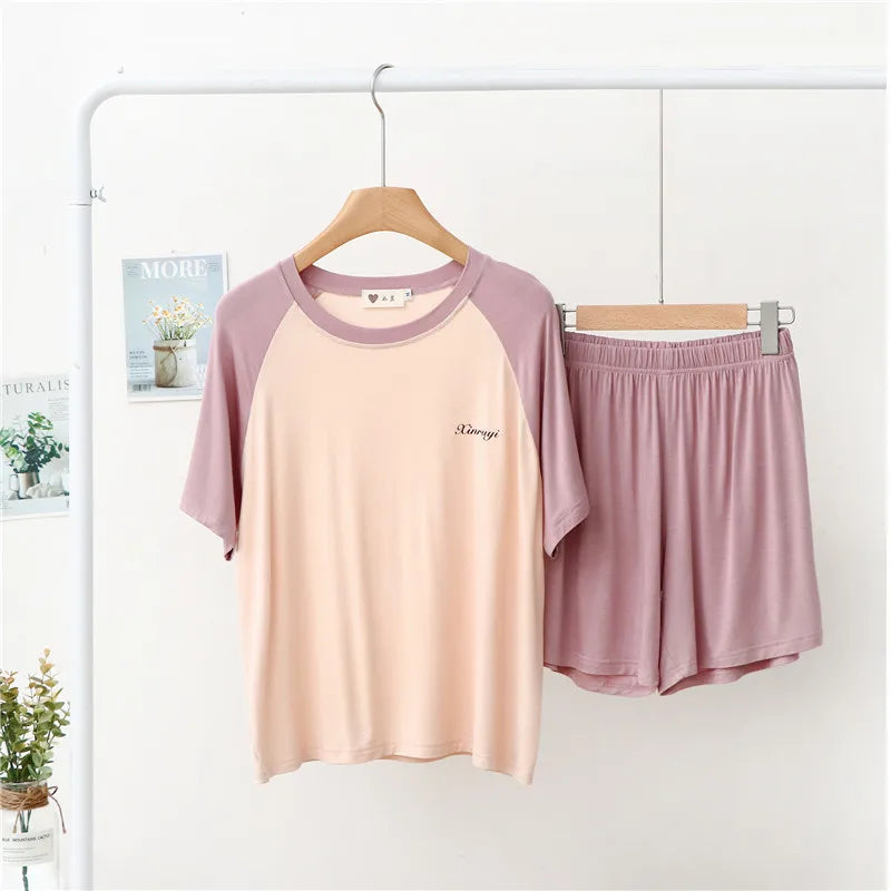 Modal Large Size Pajamas Women's Home Clothes Short-Sleeved Shorts Sleepwear Set Casual Loose Summer Outside Wear Homewear