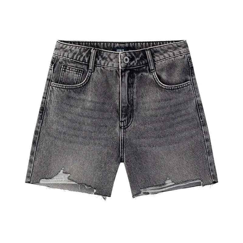 Semir Women Shorts Frayed Ripped Vintage A Line Denim Shorts 2026 Summer Street Style Straight Fit