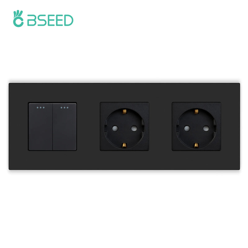 BSEED EU Button Switches With Power Socket 1/2/3Gang 1Way Electrical Outlets With USB Type-C Wall Socket 16A Plastic Panel