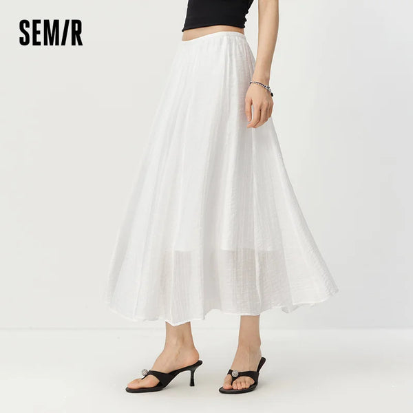 សំពត់ស្ត្រី Semir ចង្កេះខ្ពស់ សំពត់វែងពណ៌ស រាងអក្សរ A រដូវក្តៅ ឆ្នាំ២០២៦ ឆើតឆាយធម្មតា