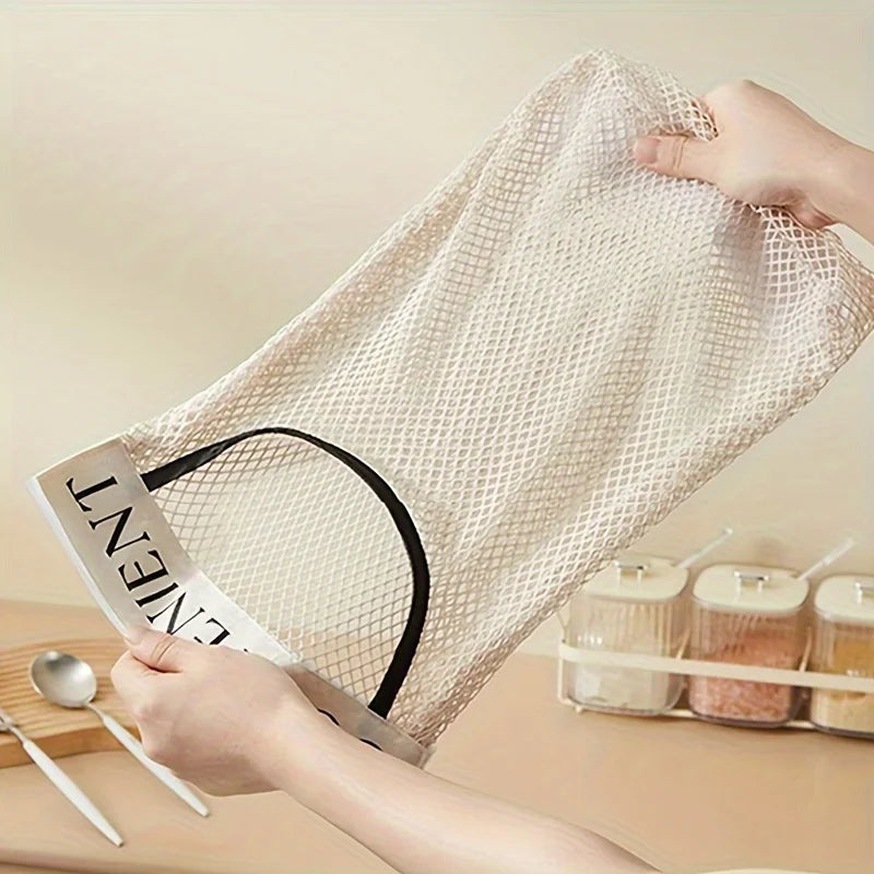 1/2pcs Versatile Wall-Mounted Plastic Bag Holder - Reusable Elastic Storage Net With Magic Sticker. for Kitchen, Bathroom