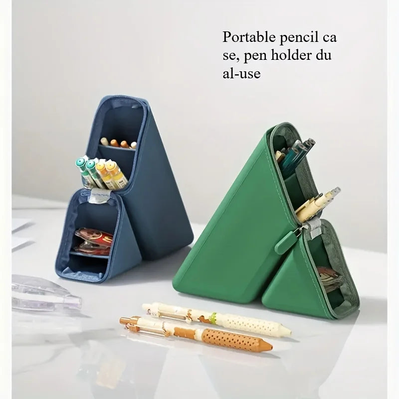 1pc Stylish Silicone Pen Holder, Foldable Large Capacity Expandable Desktop Pencil Case for Office & Study Use.Pencil Case