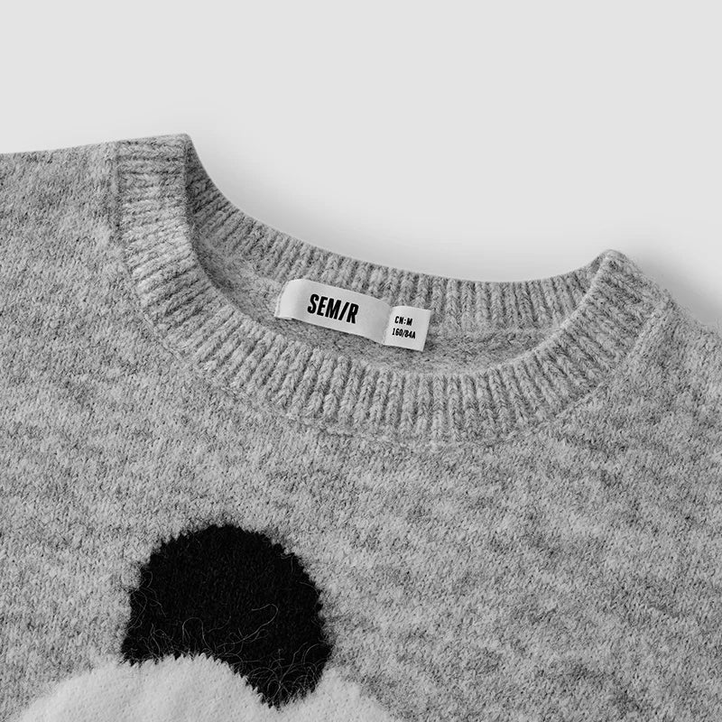 Semir Women Sweater Panda Graphic Crew Neck Drop Shoulder Loose Fit 2026 Winter Layering Wear Warm Knit Everyday Style