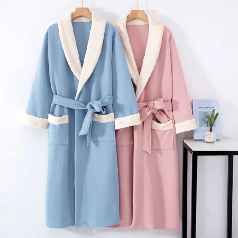 Fdfklak Loose Nightwear Robe Women Winter Three-Layer Quilted Bathrobe Pure Cotton Thicken Warm Night Gown Student Long Robes