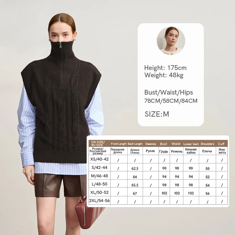 AMII Women's Sweater 2026 Winter New Minimalist Commuter Solid Versatile Loose Pullover Knitted Sleeveless Vest Women 12524121