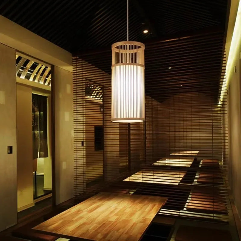 JOYINLED Japanese Style Dia.18 Bamboo Modern Handmade Pendant Art Ceiling Light Bamboo Light Chandelier Lamp Bedroom Dining Room