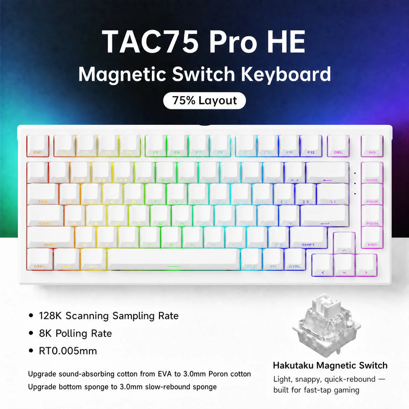 Akko TAC75 HE Magnetic Keyboard 75% Magnetic Switch Rapid Trigger 0.005mm ARGB 8K Polling Rate Wired Gamer Customized Keyboard