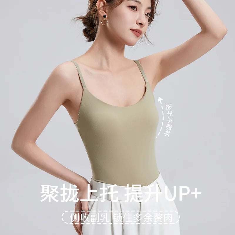 Women's Spring Summer Chest Pads Slim Suspenders Vest Beautiful Back Underwear Female Base Wear One Piece Sleepwear Pajamas