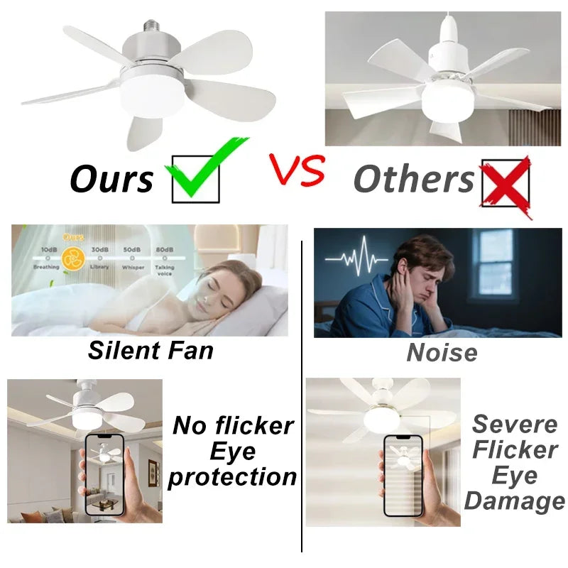 E27 Fan Light Modern LED Ceiling Fan with Light Remote Control 4 Speed Adjustable 3 Color Dimmable Timer for Bedroom Kitchen