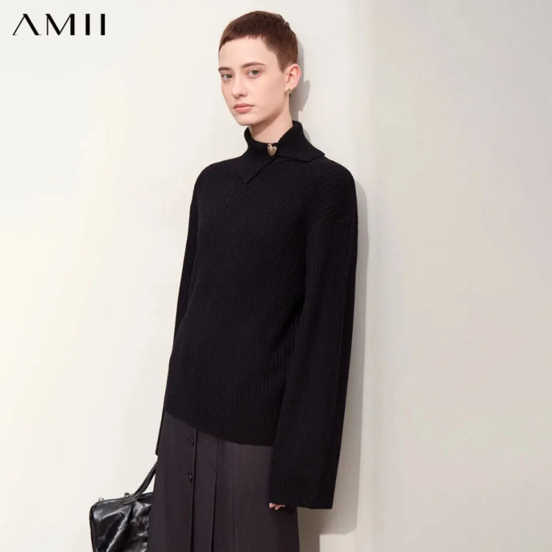 អាវយឺត Amii Minimalism សម្រាប់នារី បុណ្យណូអែល ឆ្នាំ២០២៦ រដូវរងា អាវប៉ាក់ អាវដៃវែងសម្រាប់នារី អាវយឺតរលុង ងាយស្រួលប្រើ 12423046