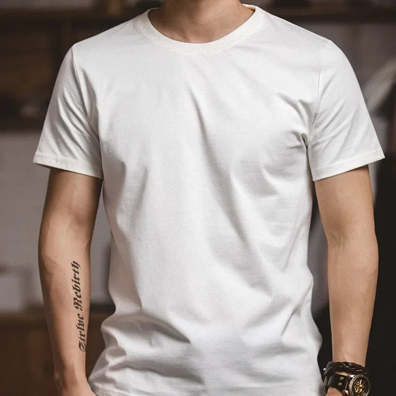 Maden 1Pc/2Pcs Solid Cotton Short-sleeved T-shirts Round Neck Black Beige T-Shirt Men's Summer Classic Heavyweight Versatile Tee