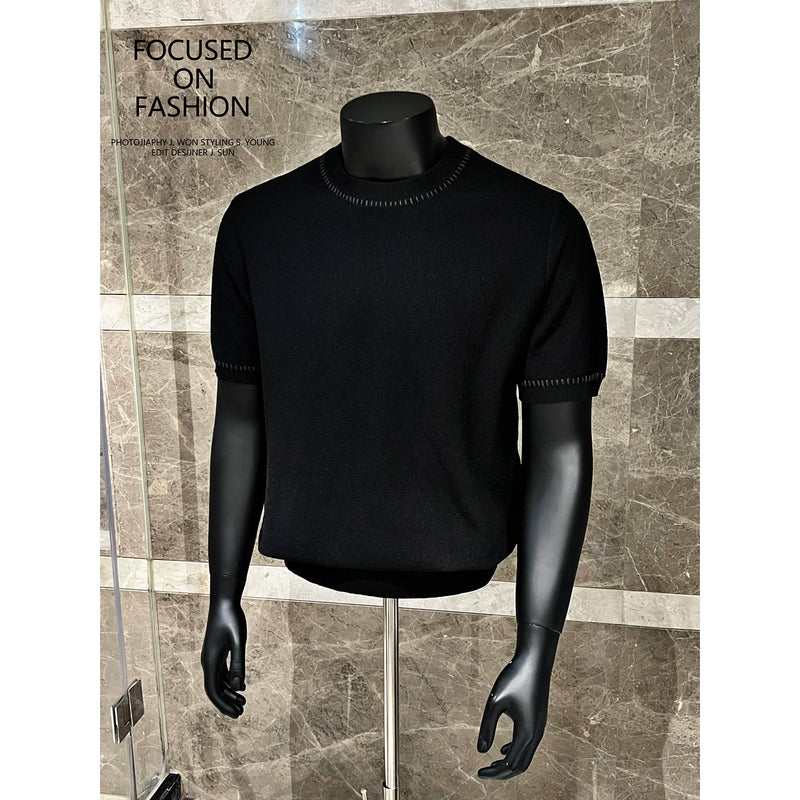Old Money Style Men's T-Shirt, Collar Jacquard Knit Short Sleeve, Premium Casual Top