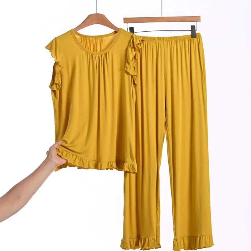 Modal Thin Sleepwear Woman 2 Piece Pajamas Set Summer Sleeveless Top Nightwear 2XL-8XL Large Loungewear Female Pyjamas Suits