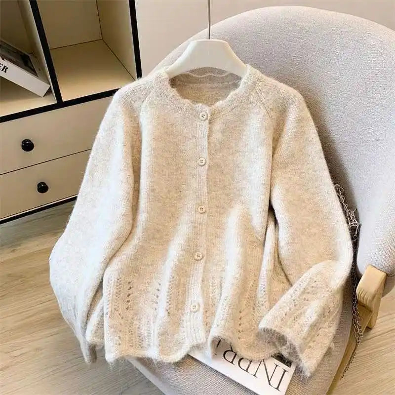 Gentle Style Long-sleeved Sweater Women's Versatile Loose Stacking Wear Knitted Cardigan Top Age Reduce Ladies Jumper Jackets