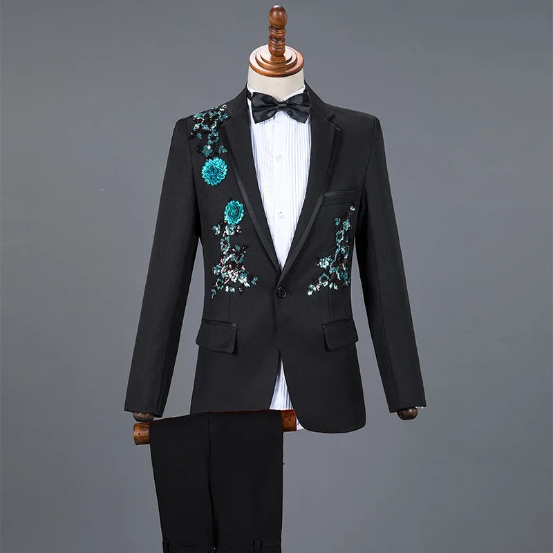 2026 New Men's Red Two-Piece Suit: Embroidered Jacket Paired with Matching Trousers, Perfect for Weddings, Parties, Performances