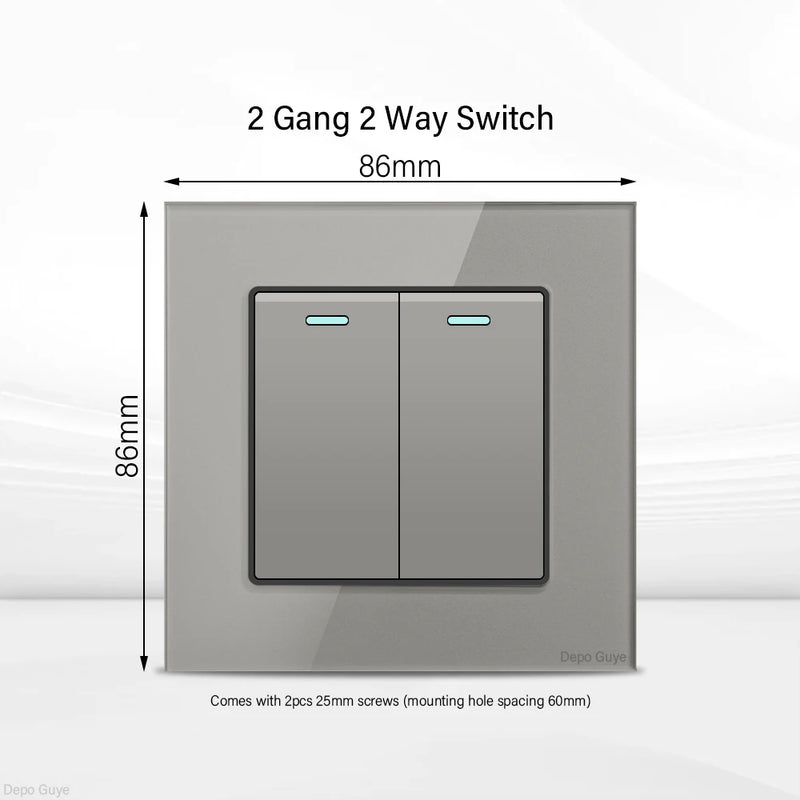 Grey UK 13A Tempered Glass USB Type C 18W Quick Charge Socket,Dual Universal Power Outlet,Home Light Electric Switch Panel
