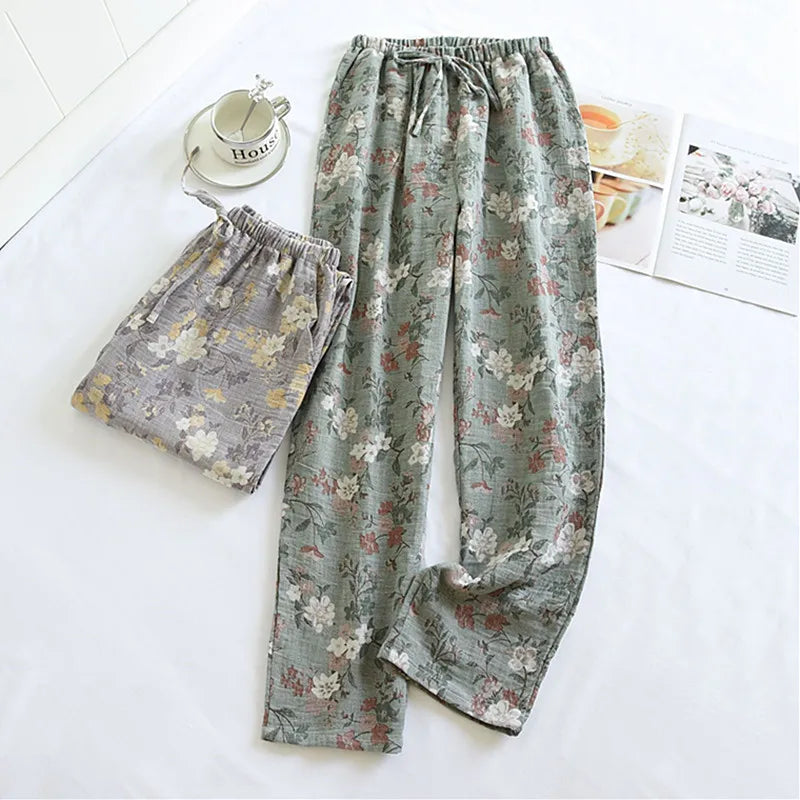 100% Cotton Sleepwear For Sleeping Pant Women Autumn Winter Pajamas Pants Loose Comfortable Homewear Trousers Female Pantalones