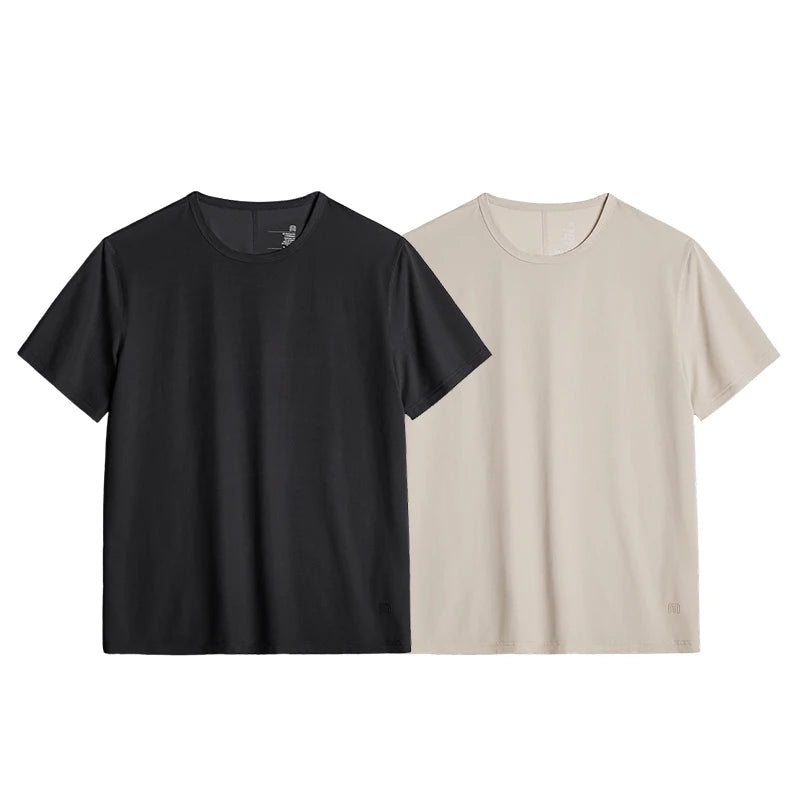 Maden Men's Cooling Quick-Dry Short-sleeved T-Shirt High Elastic Solid Color Crew Neck Relaxed Fit Sports & Casual Summer Top