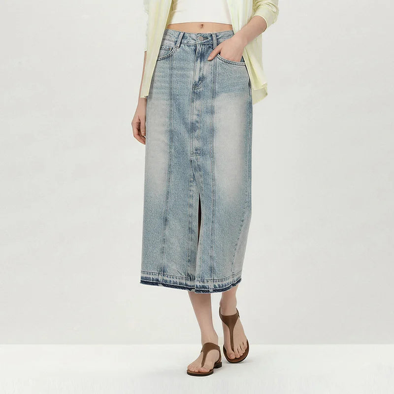 Semir Women Skirt Panelled 2026 Side Split Raw Hem Straight Urban Casual Everyday Style Soft Comfortable Daily Wear Trendy