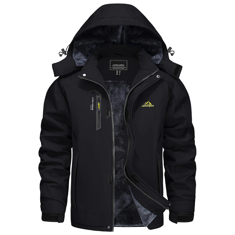 TACVASEN Men's Fleece Lined Skiing Jacket Windproof Detachable Hood Winter Thicken Warm Parkas Waterproof Outdoors Working Coat