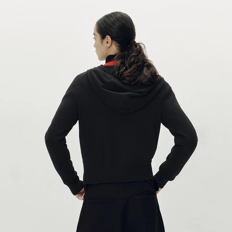 Semir Women Cardigan Hooded Solid Knitwear Regular Shoulder Slim Soft Casual Style Autumn Layering Sweater 2026