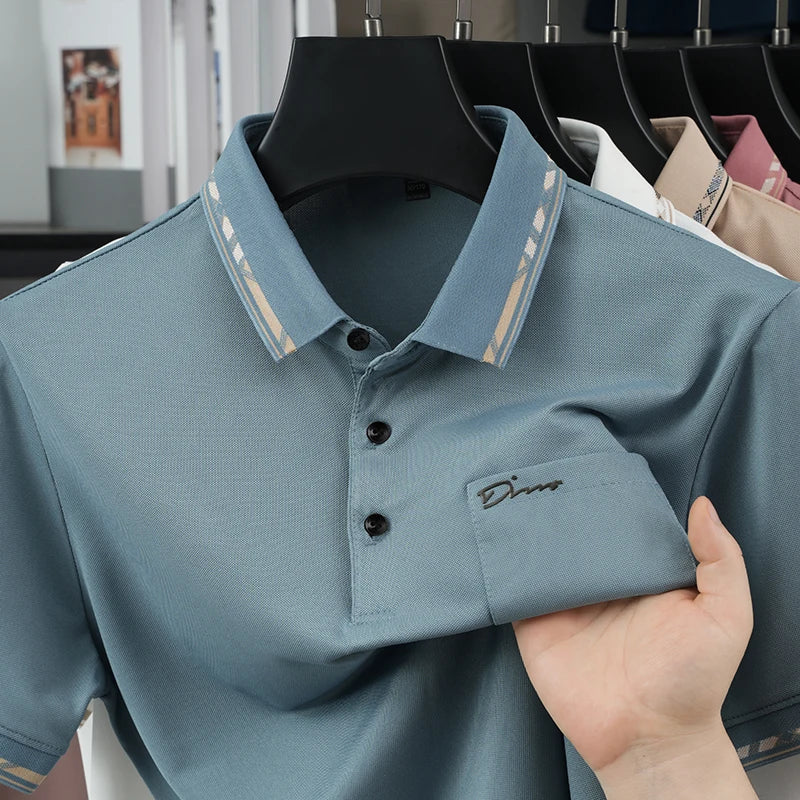 Luxury New Man Short-Sleeved Polo Shirt Lapel Button Letter Print Pocket Design Summer Golf T-Shirt Business Casual MensClothing