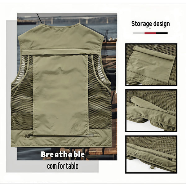2026 Spring and Autumn's New mesh quick-drying vest for men's casual outdoor multi-bag fishing and photography workwear