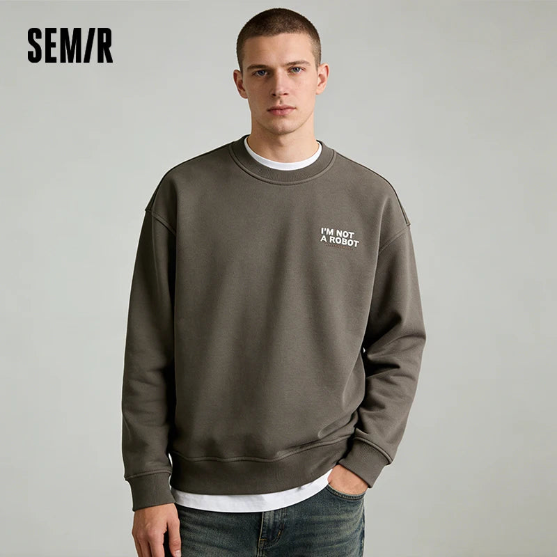 Semir Trendy Hoodie Men Spring Front Back Colorful Letter Print Embroidery Couple Loose Crew Neck Fashion Casual Top