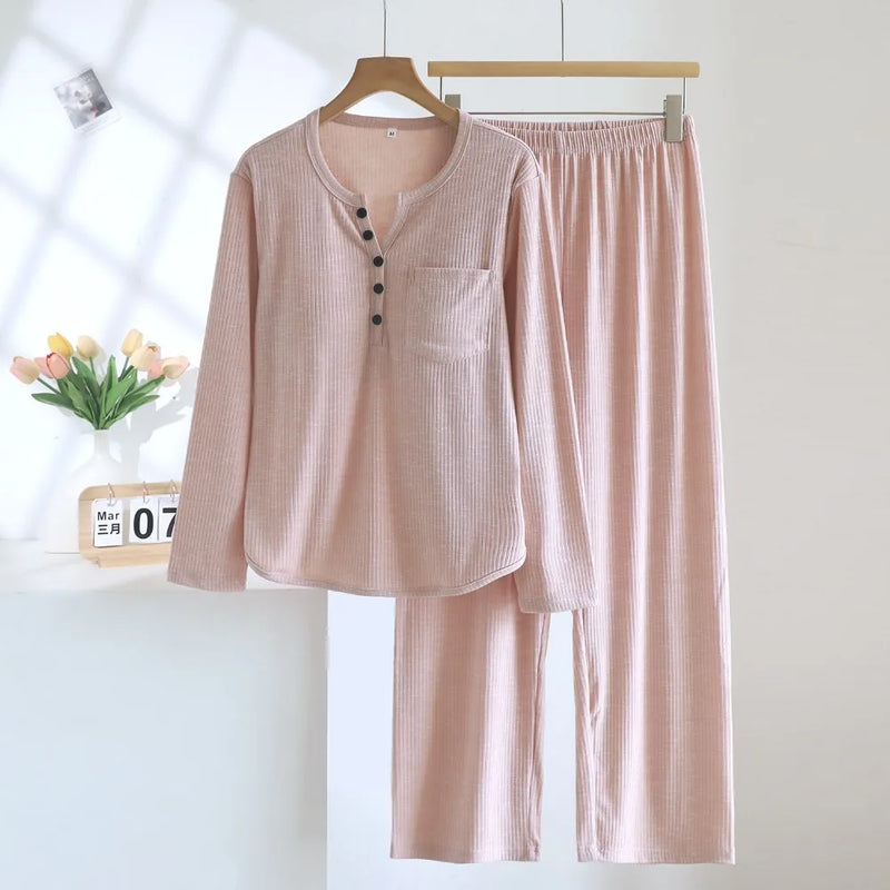 New Chest Pad V-neck Sleepwear Pajamas Woman Nightwear 2026 Spring Autumn Two-piece Home Set Female Long Sleeve Pyjama Femme
