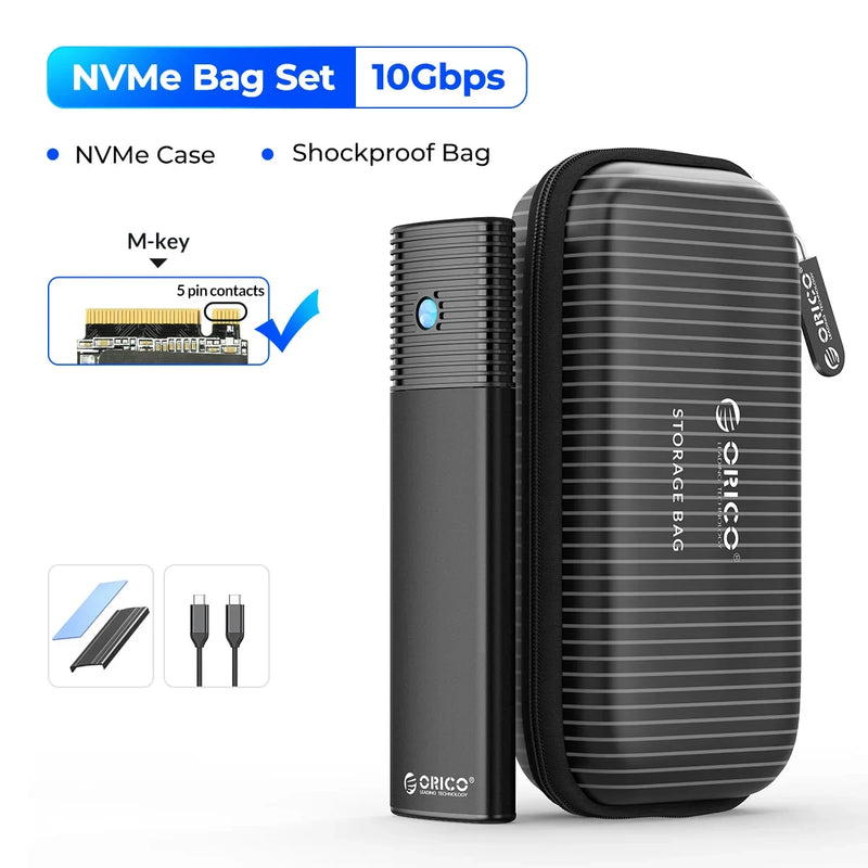 ORICO M2 SSD Enclosure NVMe NGFF 10Gbps PCIe M.2 SSD Case Portable USB C 3.2Gen2 Tool Free External Adapter with Metal Heat Sink